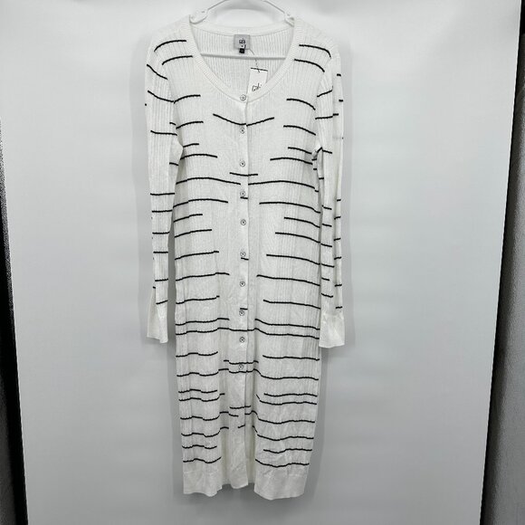 NWT Cabi #5638 Dashes Ribbed Duster Cardigan White Striped MEDIUM Sweater - Picture 1 of 4